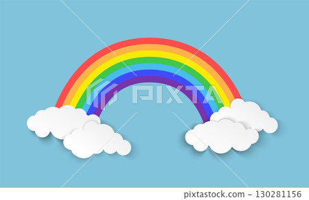Colorful paper rainbow with clouds origami style vector design perfect for kids room wallpaper baby nursery craft magical playful background. Colorful paper rainbow with clouds origami style vector design perfect for kids room wallpaper baby nursery craft magical playful background. 130281156