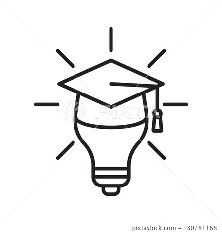 Lightbulb with a Graduation Cap Icon. Idea and Education Concept. Creative Thinking 130281168