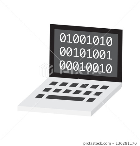 Laptop Displaying Binary Code. Digital Technology and Programming Concept. Laptop Displaying Binary Code. Digital Technology and Programming Concept. 130281170