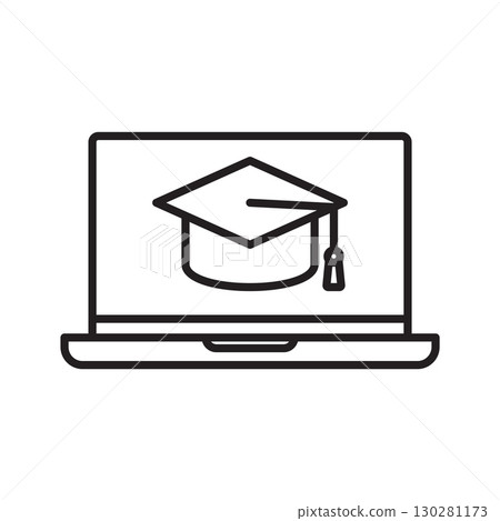 Online Education and E-learning Concept. Graduation Cap on a Laptop Screen. 130281173