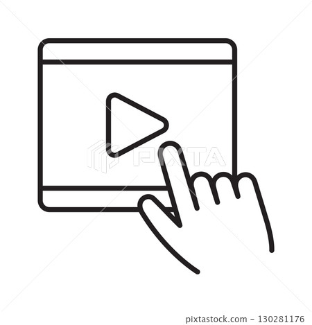 Hand Pressing Play Button on a Screen. Online Streaming and Content Interaction. 130281176