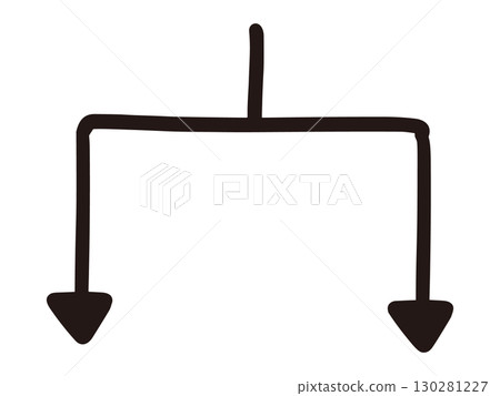 Hand-drawn black arrows pointing downwards and branching left and right 130281227