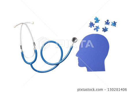 Stethoscope and puzzle show mental health links, isolated on white, PNG 130281406