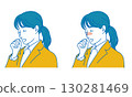 Illustration of a female employee who is coughing and feeling unwell 130281469