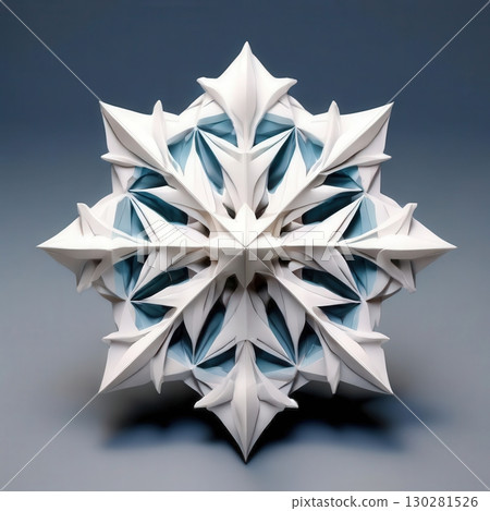 an AI Image Generator, Intricate Origami Snowflake With Blue and White Layers 130281526