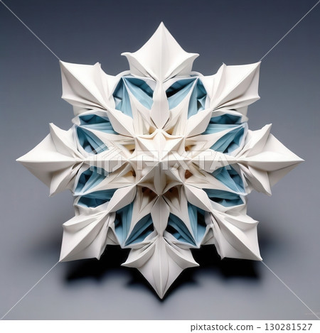 an AI Image Generator, Intricate Origami Snowflake With Blue and White Layers 130281527