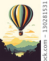 an AI Image Generator, Colorful Hot Air Balloon Floating Above a Scenic Landscape at Sunrise 130281531