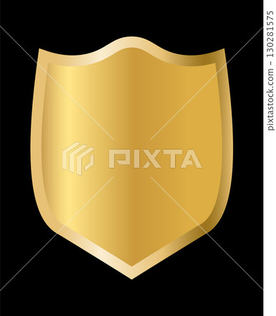 Golden shield emblem on white background, perfect for security, heraldic, or luxury branding and graphic design use 130281575