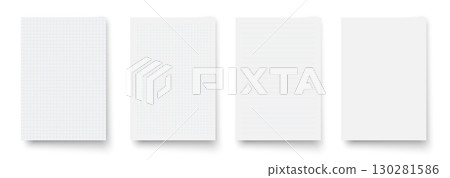 Vector set of blank squared lined and dotted paper sheets isolated on white background perfect for school notes office documents planners and sketching templates. Vector set of blank squared lined and dotted paper sheets isolated on white background perfect for school notes office documents planners and sketching templates. 130281586