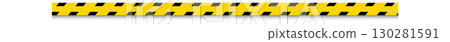 Chevron-patterned black and yellow caution tape. Ideal for hazard marking, construction zones, and safety signage. 130281591
