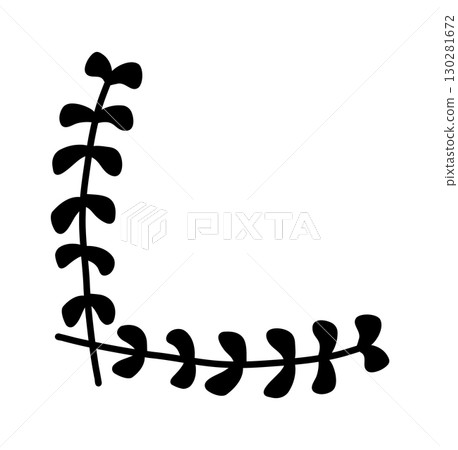 Simple hand-drawn floral corner element, black vector doodle with leaves and buds, perfect for decorative design accents. Simple hand-drawn floral corner element, black vector doodle with leaves and buds, perfect for decorative design accents. 130281672