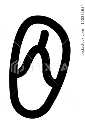 Hand-drawn doodle flip-flops icon simple cute sketch symbol of summer, beach, and relaxation isolated on white background for journals and creative projects. 130281684