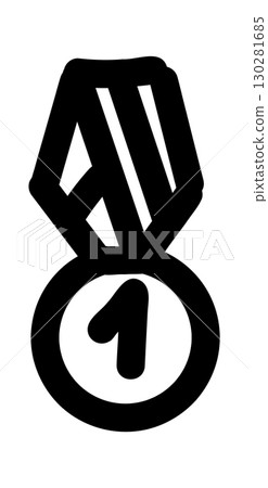 Hand-drawn doodle medal icon simple cute sketch symbol of achievement and recognition isolated on white background for journals and creative projects. 130281685