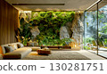 Modern Living Room with Indoor Plant Wall and Water Feature 130281751