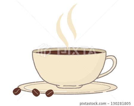一杯咖啡和咖啡豆的插圖 130281805