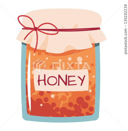 Honey Jar Flat Vector Illustration Isolated on White. Natural Honey Design for Food Packaging, Labels, Beekeeping Logos, Farmer's Market Branding. Ideal for Stickers, Recipe Books, Organic Products Honey Jar Flat Vector Illustration Isolated on White. Natural Honey Design for Food Packaging, Labels, Beekeeping Logos, Farmer's Market Branding. Ideal for Stickers, Recipe Books, Organic Products 130282239