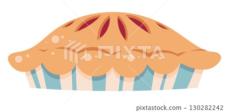 Apple Pie Flat Vector Illustration Isolated on White. Thanksgiving Dessert Design for Holiday Baking, Food Packaging, Recipe Books, Cafe Menus. Ideal for autumn stickers, icons, Harvest Festivals 130282242