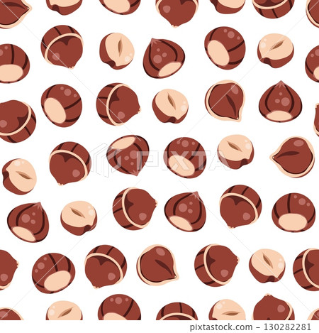 Hazelnut Seamless Pattern Flat Vector. Forest Nut Texture for Food Packaging Design, Cafe Menu Branding, Autumn Product Wrapping. Repeat Background for Textile, Wallpaper, Gift Paper. Organic Style 130282281