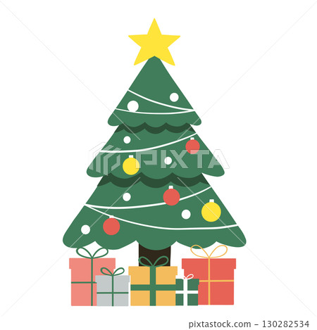 Christmas tree with gifts brings festive cheer. A truly festive holiday scene 130282534