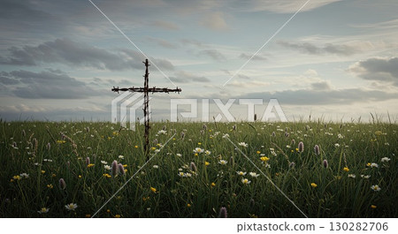 Cross in field a symbol of immense tragedy, a silent and profound tragedy Cross in field a symbol of immense tragedy, a silent and profound tragedy 130282706