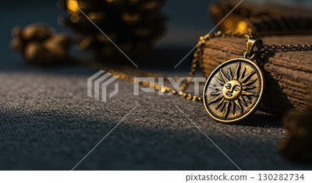 Golden sun amulet for autumn equinox rituals, a powerful, sacred equinox 130282734