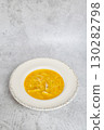 Chicken noodle soup for the menu on a gray background, top view 130282798