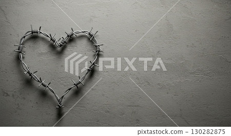 Monochrome shot of barbed wire heart, symbol of deep sorrow. Monochrome shot of barbed wire heart, symbol of deep sorrow. 130282875
