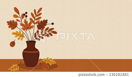Cozy autumn decor with leaves in vase. This simple cozy scene is very warm 130282881