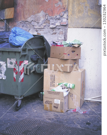 Garbage dump on the sidewalk in the old town of Rome Garbage dump on the sidewalk in the old town of Rome 130282964