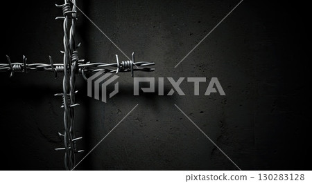 Barbed wire cross symbolizes faith amidst great pain, a deep historical pain Barbed wire cross symbolizes faith amidst great pain, a deep historical pain 130283128
