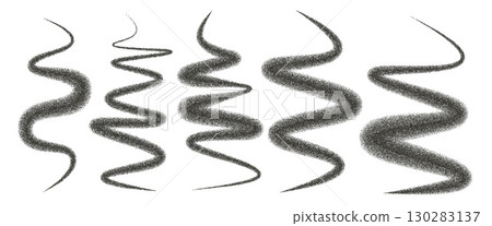 Dotwork abstract wavy line shapes set. Random squiggles black grain textured. Abstract stipple sand effect shapes. Whimsical underlines gradient dots figures. Vector noise illustration Dotwork abstract wavy line shapes set. Random squiggles black grain textured. Abstract stipple sand effect shapes. Whimsical underlines gradient dots figures. Vector noise illustration 130283137