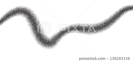Dots gradient abstract wavy line shape. Squiggle curves way black grain textured element. Long stipple path effect brushstroke. Whimsical underline gradient dotwork. Vector noise background 130283138