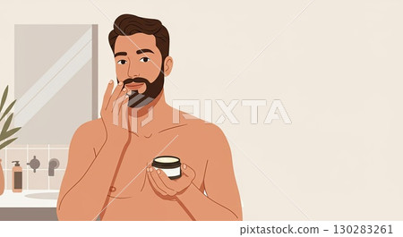 Man's morning routine for World Beard Day. A calm daily routine. Good routine 130283261