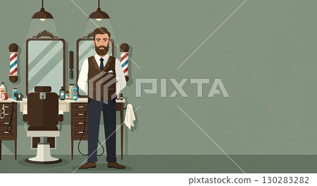 World Beard Day welcome from professional barber. This barber waits for you 130283282