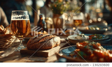 Enjoying delicious food and drinks in a cozy restaurant setting Enjoying delicious food and drinks in a cozy restaurant setting 130283600