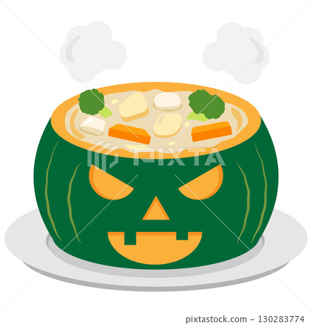 Halloween-themed stew ingredients served inside a pumpkin Halloween-themed stew ingredients served inside a pumpkin 130283774