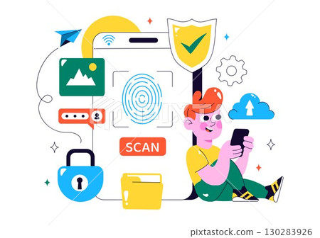 Data Privacy Vector Illustration Featuring Cybersecurity with a Lock on a Screen, Secure Information, Documents and Data Protection in a Background Data Privacy Vector Illustration Featuring Cybersecurity with a Lock on a Screen, Secure Information, Documents and Data Protection in a Background 130283926