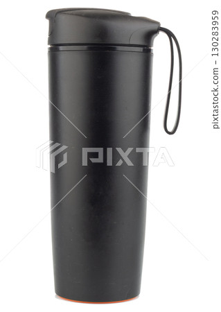 Modern Black Water Bottle on White Background 130283959