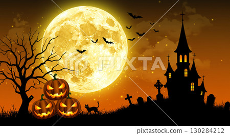 萬聖節之夜的背景圖像與閃亮的月光 萬聖節之夜的背景圖像與閃亮的月光 130284212