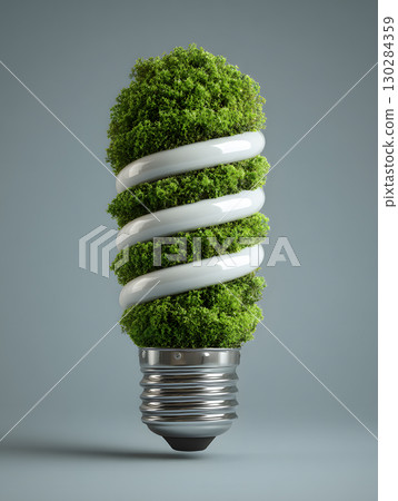 The electric light bulb as an idea or concept of energy saving. Neural network AI generated art The electric light bulb as an idea or concept of energy saving. Neural network AI generated art 130284359