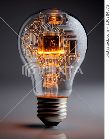 The electric light bulb as an idea or concept of energy saving. Neural network AI generated art 130284372