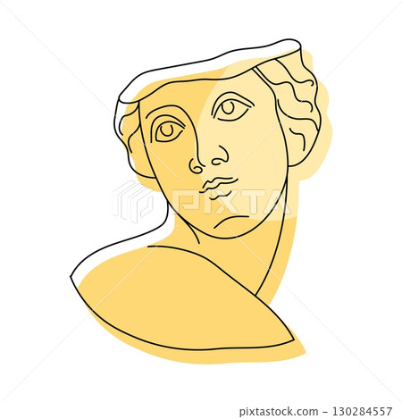 Athens statue. Greek bust. Ancient woman face. Marble broken sculpture. Female gypsum head. Venus portrait. Line drawing figure. Antique Greece culture and history. Vector art isolated outline element 130284557