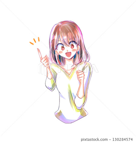 微笑的女人用食指握拳 130284574