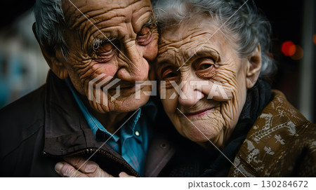 Portrait of a couple of two old people of retirement age. AI Generated 130284672
