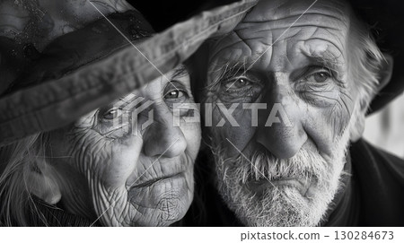 Portrait of a couple of two old people of retirement age. AI Generated Portrait of a couple of two old people of retirement age. AI Generated 130284673