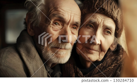 Portrait of a couple of two old people of retirement age. AI Generated 130284710