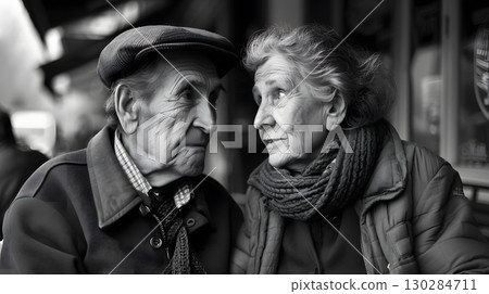 Portrait of a couple of two old people of retirement age. AI Generated 130284711