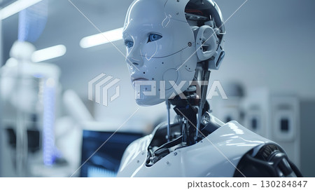 The robot, the android, is ready to perform work functions. AI Generated 130284847