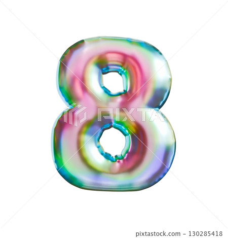 Tricolor gradient holographic metal font Number 8 EIGHT 3D 130285418