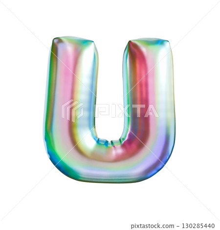 Tricolor gradient holographic metal font Letter U 3D 130285440